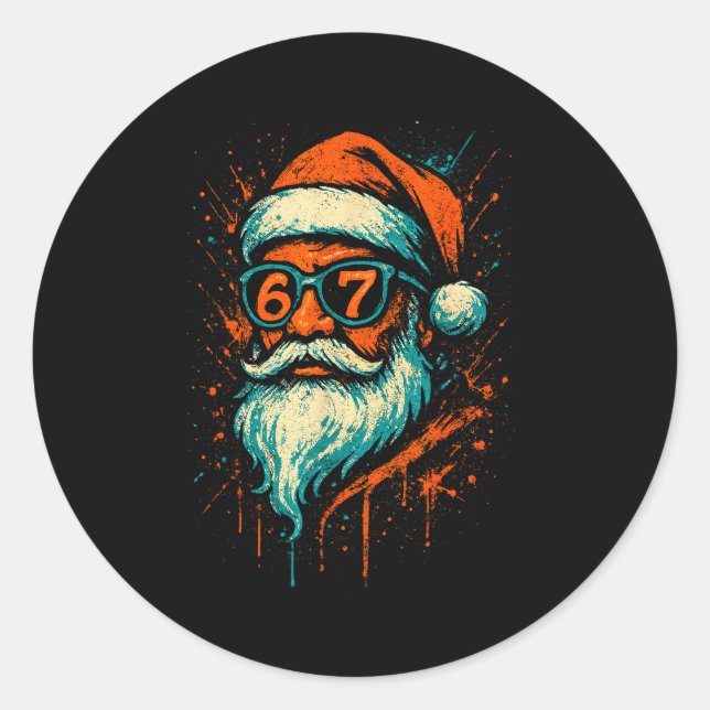 67 Christmas Santa Face 6 7 Meme Six Seven Teen Bo Classic Round Sticker (Front)