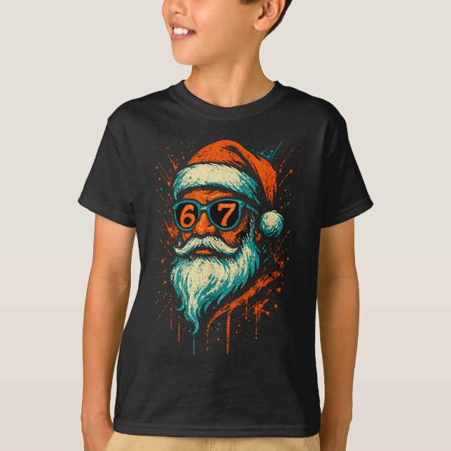 67 Christmas Santa Face 6 7 Meme Six Seven Teen Bo T-Shirt (Front)
