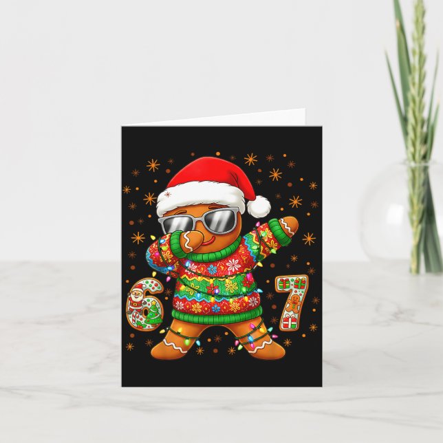 67 Christmas Six Seven Meme Gingerbread Santa Ligh Card (Front)