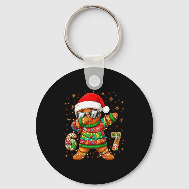 67 Christmas Six Seven Meme Gingerbread Santa Ligh Key Ring (Front)
