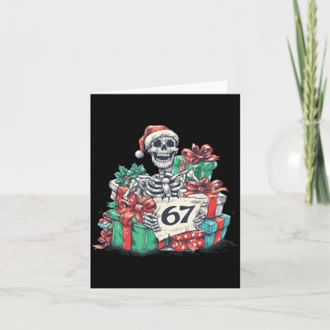 67 Christmas Skeleton Xmas Santa Hat Six Seven Fun Card (Front)
