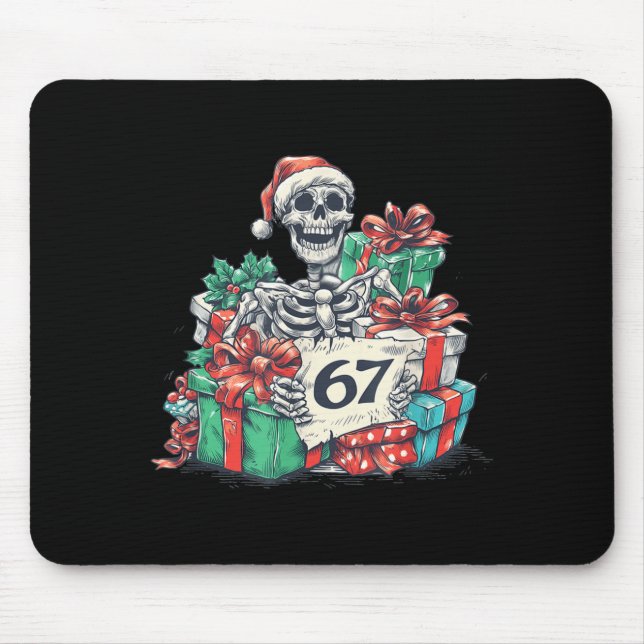 67 Christmas Skeleton Xmas Santa Hat Six Seven Fun Mouse Mat (Front)