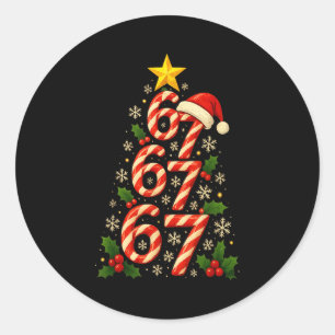 67 Christmas Tree Candy Cane Holiday Six Seven Mem Classic Round Sticker