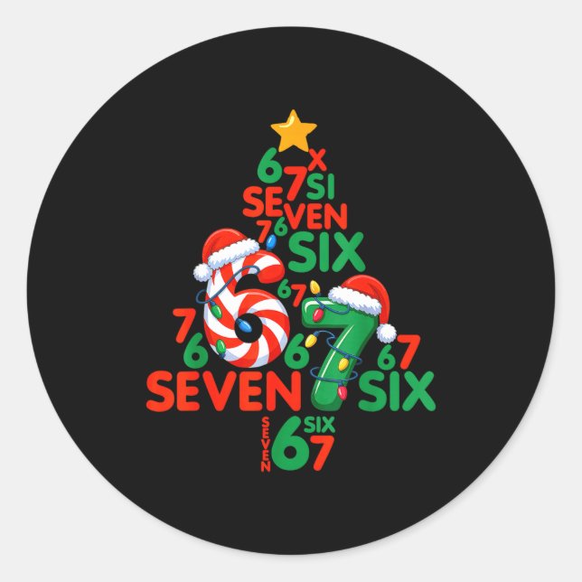 67 Christmas Tree Candy Cane Holiday Six Seven Mem Classic Round Sticker (Front)