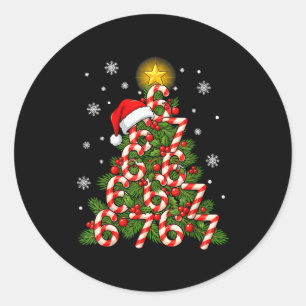 67 Christmas Tree Candy Cane Holiday Six Seven Mem Classic Round Sticker