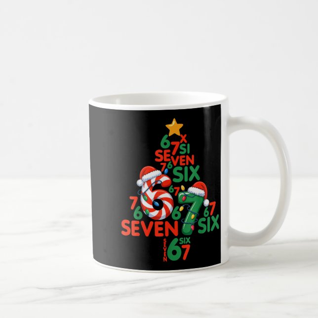 67 Christmas Tree Candy Cane Holiday Six Seven Mem Coffee Mug (Right)