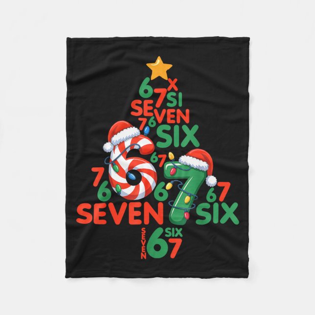 67 Christmas Tree Candy Cane Holiday Six Seven Mem Fleece Blanket (Front)