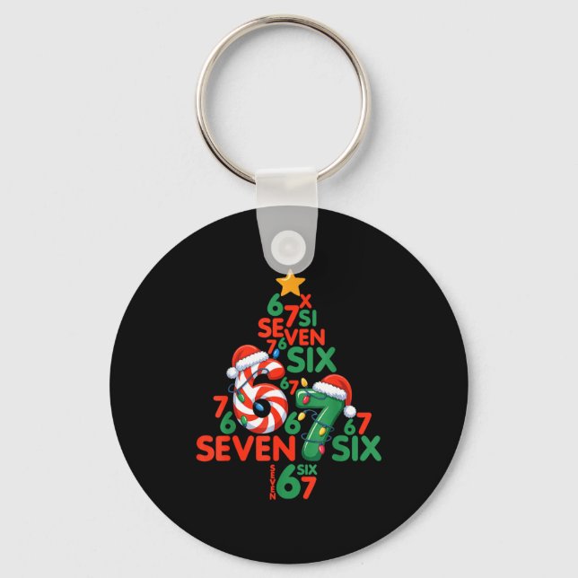 67 Christmas Tree Candy Cane Holiday Six Seven Mem Key Ring (Front)