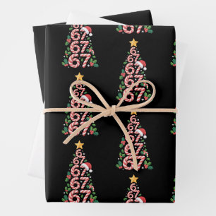 67 Christmas Tree Candy Cane Holiday Six Seven Wrapping Paper Sheet
