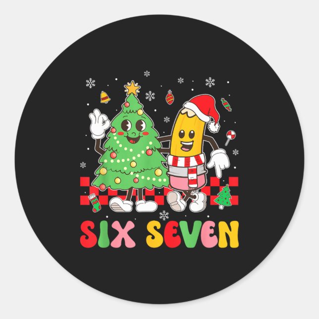 67 Christmas Tree Pencil School Teacher Xmas Holid Classic Round Sticker (Front)