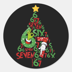 67 Christmas Tree Xmas Holiday Six Seven Meme Brai Classic Round Sticker
