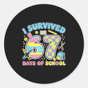 67 Clroom Milestone Cute Pastel Kids Humor  Classic Round Sticker