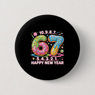 67 Countdown Happy New Year 2026 Funny Donut Numbe 6 Cm Round Badge