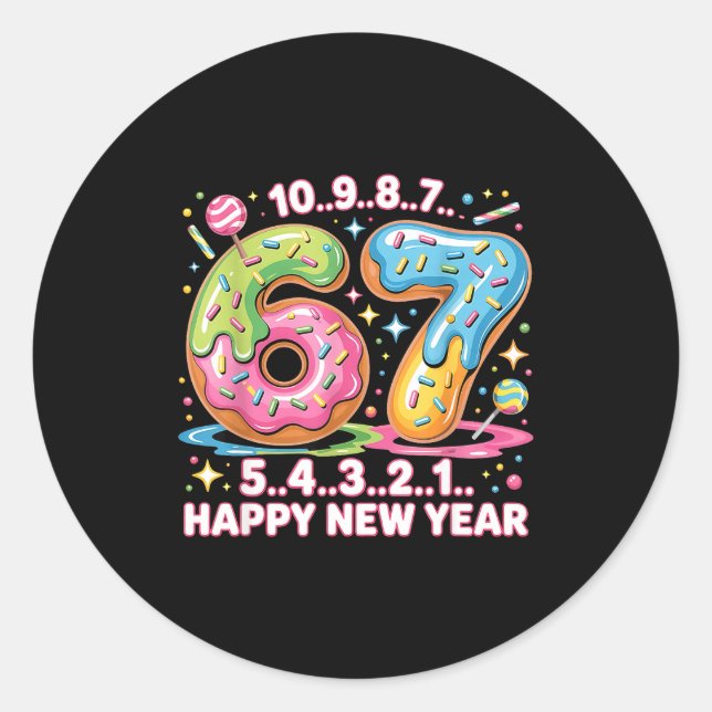 67 Countdown Happy New Year 2026 Funny Donut Numbe Classic Round Sticker (Front)