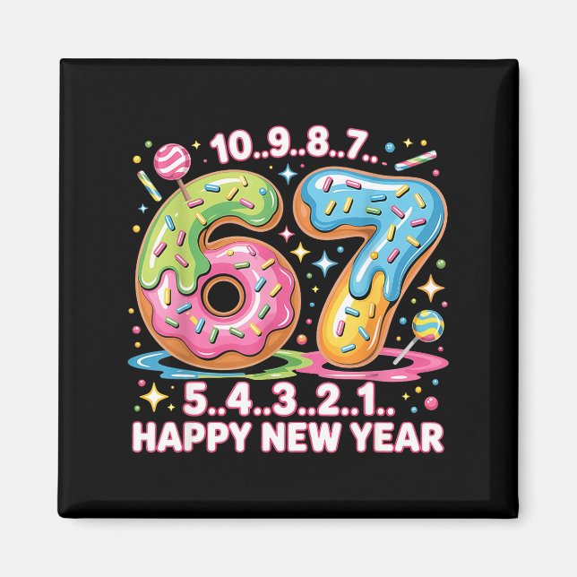 67 Countdown Happy New Year 2026 Funny Donut Numbe Magnet (Front)