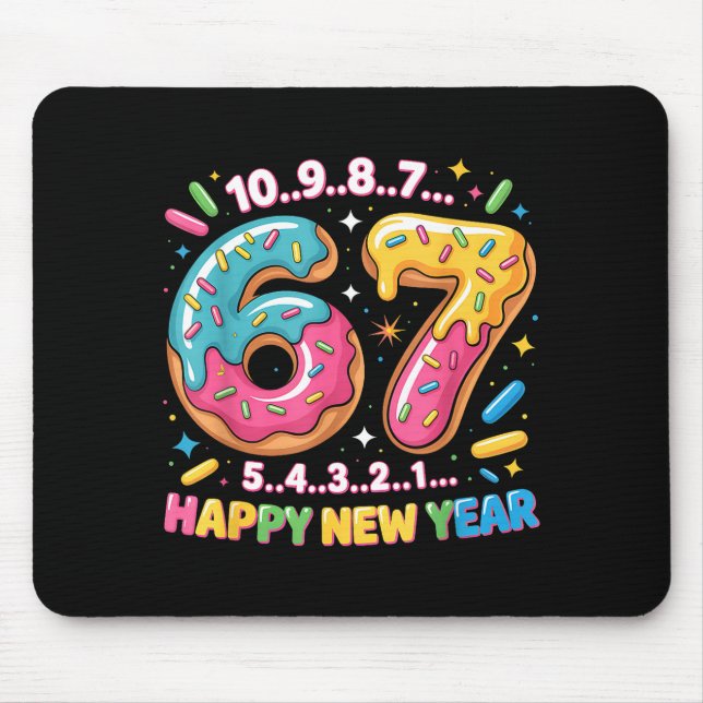 67 Countdown Happy New Year 2026 Funny Donut Numbe Mouse Mat (Front)