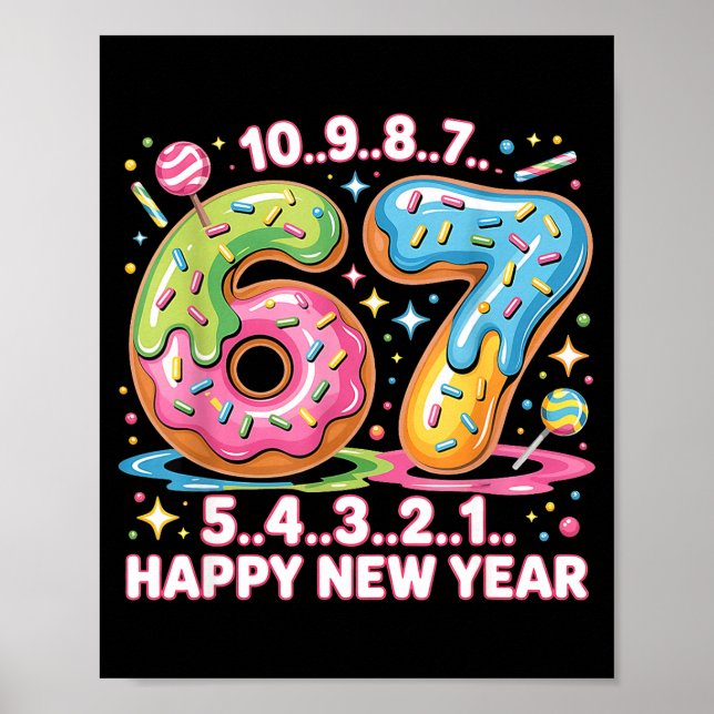67 Countdown Happy New Year 2026 Funny Donut Numbe Poster (Front)