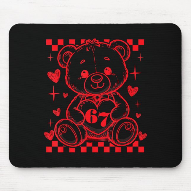 67 Cute Heart Teddy Bear Valentine's Day Six Seven Mouse Mat (Front)