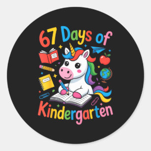 67 Days Of Kindergarten Cute Unicorn For Teachers Classic Round Sticker