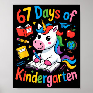 67 Days Of Kindergarten Cute Unicorn For Teachers Poster