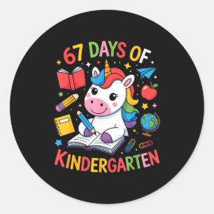 67 Days Of Kindergarten Unicorn Outfit For Kids An Classic Round Sticker