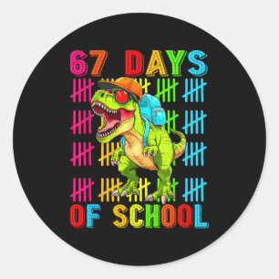 67 Days Of School 67th Day Dinosaur For Boys Mens Classic Round Sticker