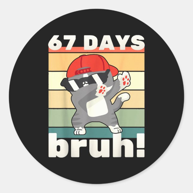 67 Days Of School Bruh Funny Meme Kids Boy Girl Da Classic Round Sticker (Front)