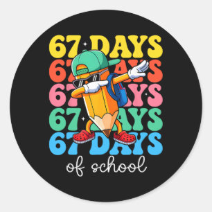67 Days Of School Dabbing Pencil Boys Kids Six Sev Classic Round Sticker