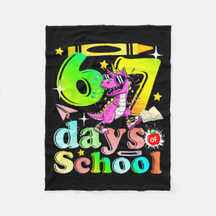 67 Days Of School Funny 6-7 Kids Girls Unicorn Din Fleece Blanket