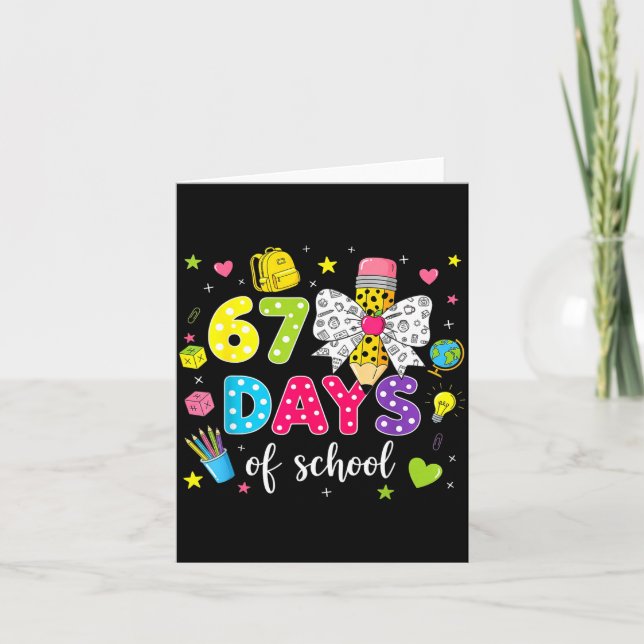 67 Days Of School Girls Coquette Bow Pencil 67 Day Card (Front)