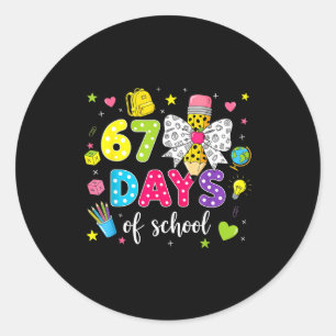 67 Days Of School Girls Coquette Bow Pencil 67 Day Classic Round Sticker