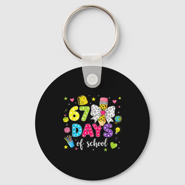 67 Days Of School Girls Coquette Bow Pencil 67 Day Key Ring (Front)