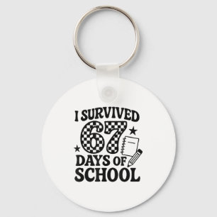 67 Days Of School Groovy Checkered Key Ring