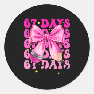 67 Days Of School Pencil Coquette Bow 67th Day Of  Classic Round Sticker