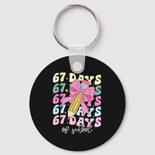 67 Days Of School Pencil Coquette Bow 67th Day Of  Key Ring (Front)