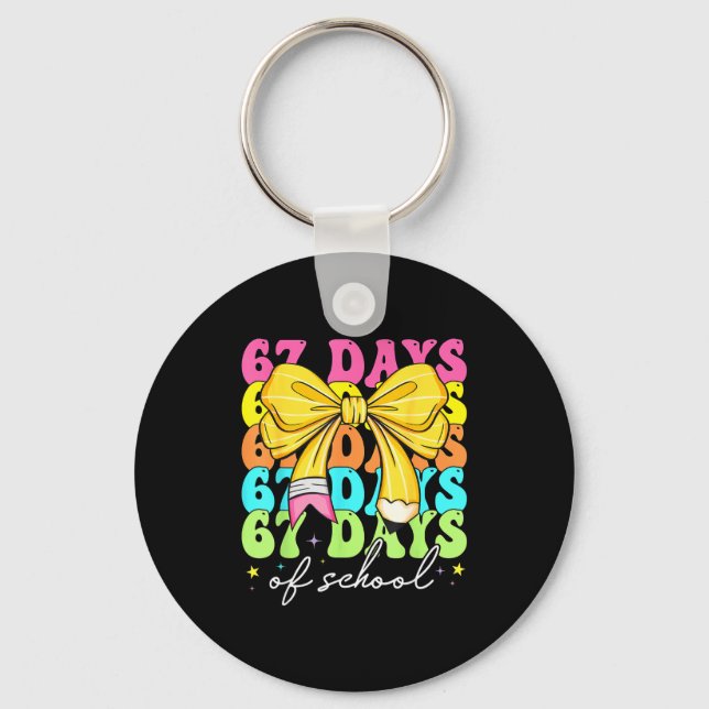 67 Days Of School Pencil Coquette Bow 67th Day Of  Key Ring (Front)
