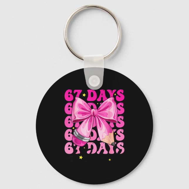 67 Days Of School Pencil Coquette Bow 67th Day Of  Key Ring (Front)