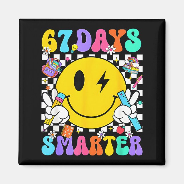 67 Days Of School Smile Face 67 Days Smarter Teach Magnet (Front)