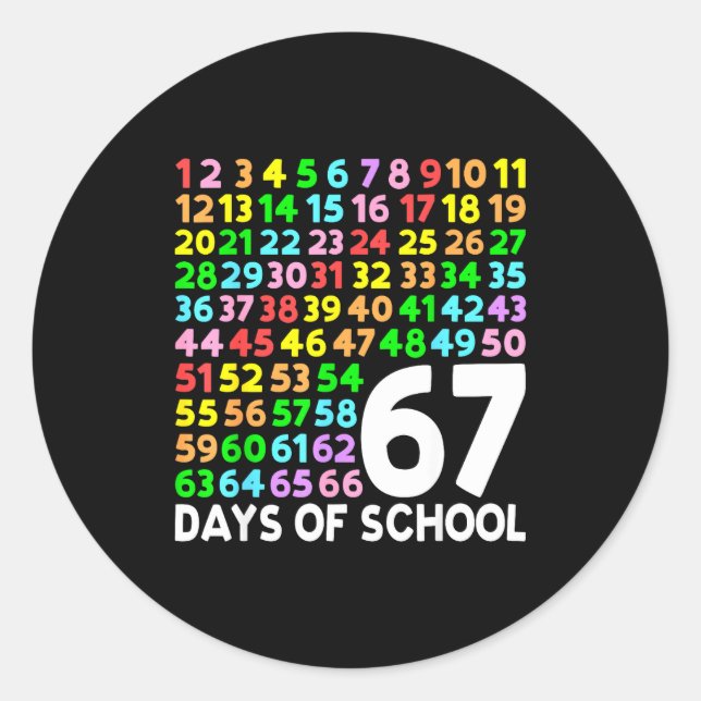 67 Days Of School Teacher Kids Boy 67 Math Numbers Classic Round Sticker (Front)