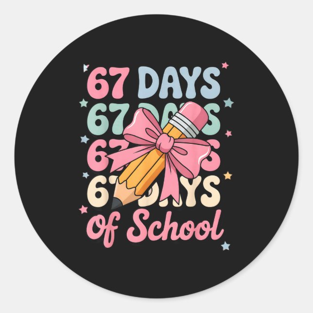 67 Days Of School Teacher Shirt Cute Preppy Cow Gi Classic Round Sticker (Front)