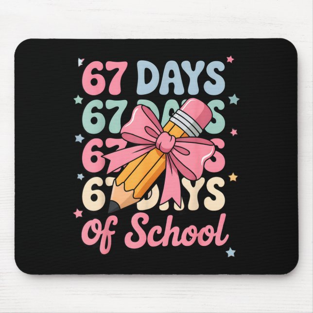 67 Days Of School Teacher Shirt Cute Preppy Cow Gi Mouse Mat (Front)