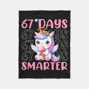 67 Days Smarter Cute Unicorn 67th Day School Girls Fleece Blanket