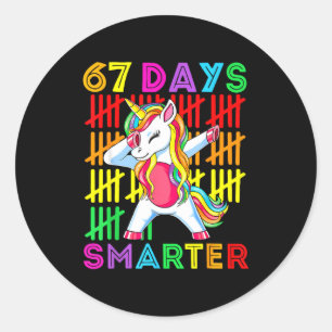 67 Days Smarter Kids Girls Unicorn 67th Day Of Sch Classic Round Sticker