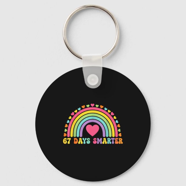 67 Days Smarter Rainbow Heart Design For Teacher S Key Ring (Front)