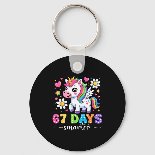67 Days Smarter Unicorn Girl Kid Teacher 67th Day  Key Ring (Front)