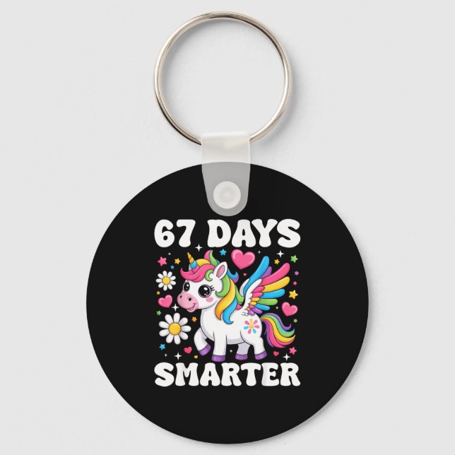 67 Days Smarter Unicorn Girl Kid Teacher 67th Day  Key Ring (Front)