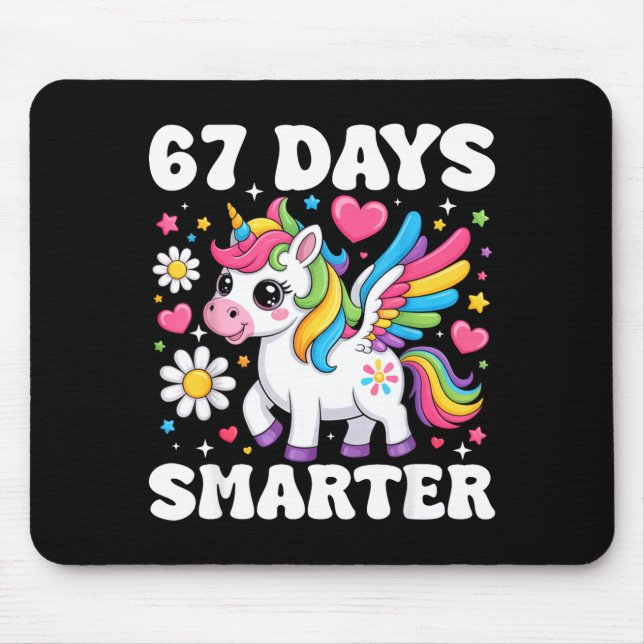 67 Days Smarter Unicorn Girl Kid Teacher 67th Day  Mouse Mat (Front)