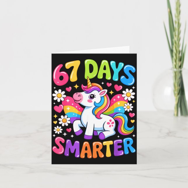 67 Days Smarter Unicorn Rainbow 67th Day Of School Card (Front)