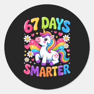 67 Days Smarter Unicorn Rainbow 67th Day Of School Classic Round Sticker