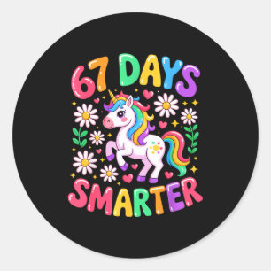 67 Days Smarter Unicorn Rainbow 67th Day Of School Classic Round Sticker
